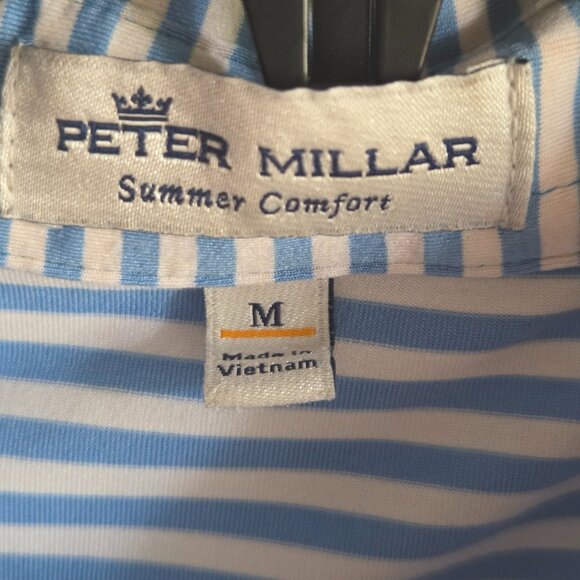 Peter Millar Summer Comfort Polo Shirt Mens Size Medium Blue/White Striped wLogo - Picture 4 of 4